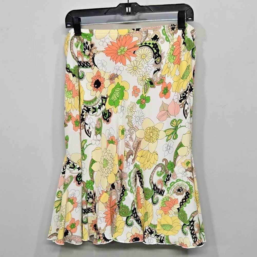 Vintage Y2K Allison Taylor Skirt Large 100% Silk‎ Mod Boho Psychedelic Floral